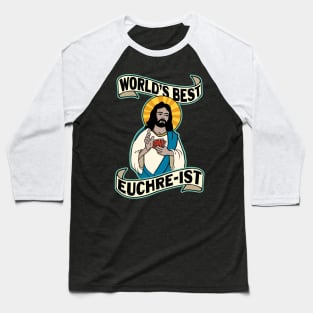 Funny Euchre World's Best Euchre-ist Jesus Pun Baseball T-Shirt